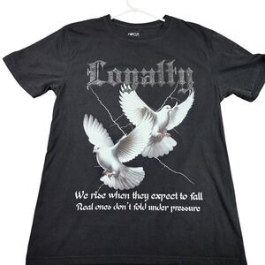 Focus Shirt Mens Large Black Loyalty Doves Graphic Tee Rhinestone Streetwear